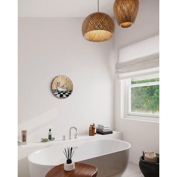 Hand-Painted Circular Canvas Art - Relaxing Bath Scene - Picture 2 of 2